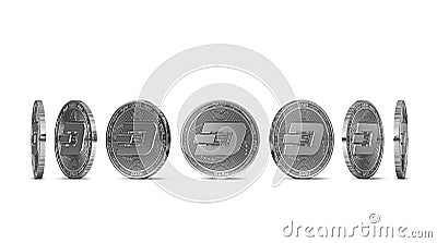 Dash coin shown from seven angles isolated on white background. Easy to cut out and use particular coin angle Stock Photo