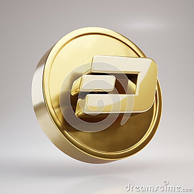 Dash cryptocurrency coin. Gold 3d rendered coin isolated on white background Stock Photo