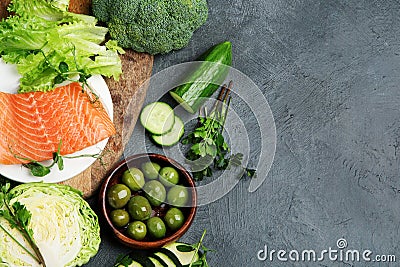 Dash flexitarian mediterranean diet on dark background Stock Photo