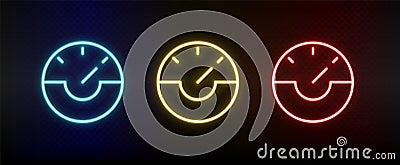 dash, gauge, speed neon icon set. Set of red, blue, yellow neon vector icon Vector Illustration