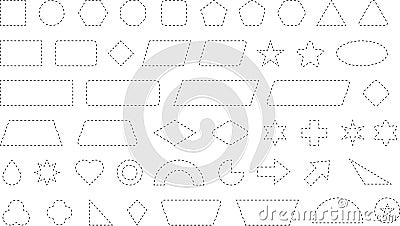 Dash line shapes. Dashed outline design of border for basic geometric shapes. Icon of cut frame. Vector illustration Vector Illustration