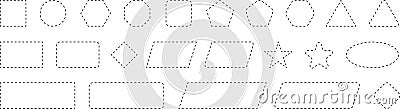 Dash line shapes. Dashed outline design of border for basic geometric shapes. Icon of cut frame. Vector illustration Vector Illustration