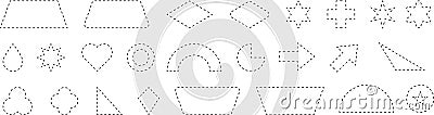 Dash line shapes. Dashed outline design of border for basic geometric shapes. Icon of cut frame. Vector illustration Vector Illustration
