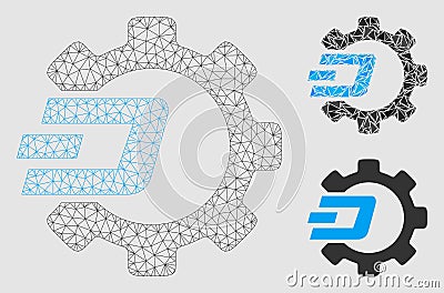 Dash Process Gear Vector Mesh Wire Frame Model and Triangle Mosaic Icon Vector Illustration