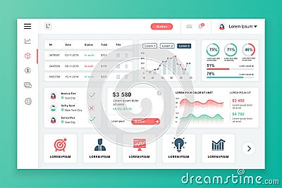 Dashboard admin panel vector design template with infographic elements, chart, diagram, info graphics Vector Illustration