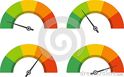 Dashboard colorful speedometer icons set. Tachometer icon isolated. Performance indicator sign. Car speed. Fast internet Vector Illustration