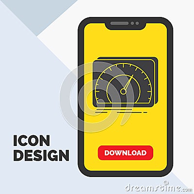 dashboard, device, speed, test, internet Glyph Icon in Mobile for Download Page. Yellow Background Vector Illustration