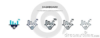 Dashboard icon in different style vector illustration. two colored and black dashboard vector icons designed in filled, outline, Vector Illustration