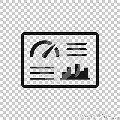 Dashboard icon in flat style. Finance analyzer vector illustration on white isolated background. Performance algorithm business Cartoon Illustration