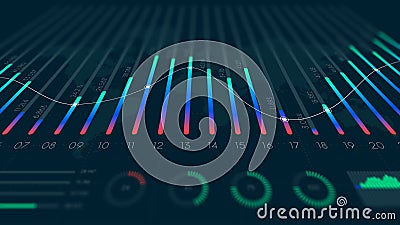 Dashboard infographic big data visualization, binary option, monitor screen in perspective, statistics and market analysis Cartoon Illustration
