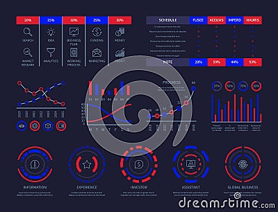 Dashboard infographic hud chart connection analysis illustration data perspective business strategy process vector Vector Illustration