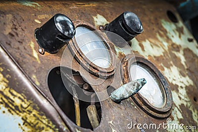 The dashboard of the old tractor Stock Photo
