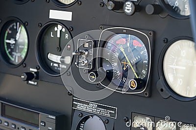 The dashboard panel in a helicopter cockpit, detail Stock Photo