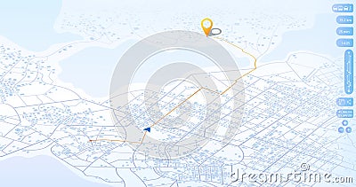 Dashboard with satellite, location and roadmap. Interface for navigation. Big data in modern city. Abstract city Vector Illustration