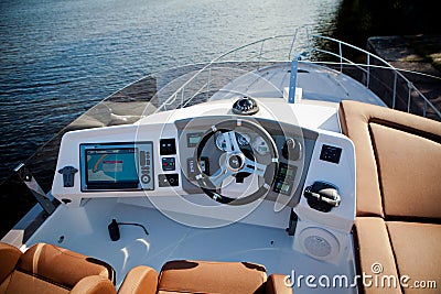 Dashboard small yachts that take tourists along the Neva river Editorial Stock Photo