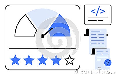 User Feedback and Performance Metrics Dashboard with Rating and Code Validation Elements Vector Illustration