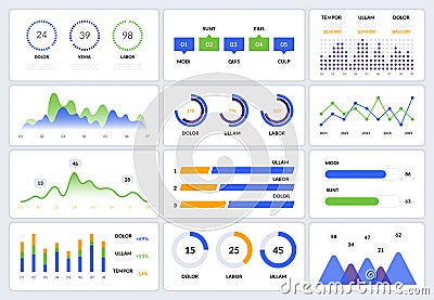 Dashboard UI infographic. Web presentation screen data graphs HUD diagrams, modern app interface. Vector illustration Vector Illustration