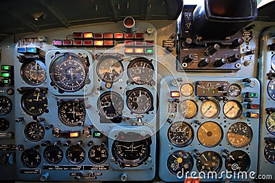 Dashboard vintage cockpit airplane close up Stock Photo