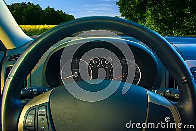 Dashboard and wheel Stock Photo