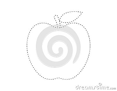 dashed apple outline for coloring book template, apple for kids illustration worksheet printable Vector Illustration