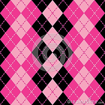 Dashed Argyle Pattern in Pink and Black Vector Illustration