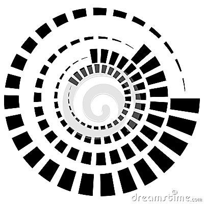 Dashed lines spiral, swirls, and twirls. Concentric, and circular volute, helix vector element Vector Illustration