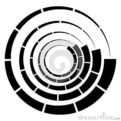 Dashed lines spiral, swirls, and twirls. Concentric, and circular volute, helix vector element Vector Illustration