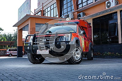 A dashing rescue team car Basarnas in front of the office, using the strobist concept Editorial Stock Photo