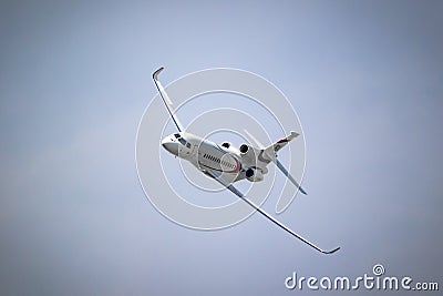 Dassault Falcon 8X corporate jet in flight during the Paris Air Show. France - June 22, 2017 Editorial Stock Photo