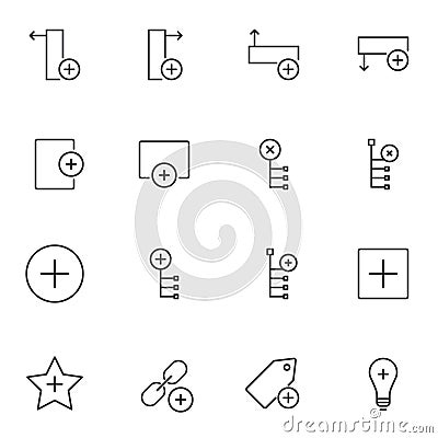 Data Add, plus line icons set Vector Illustration