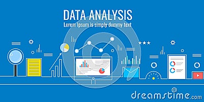 Data analysis, marketing analytics, business technology, information monitoring concept.Flat design vector banner. Vector Illustration