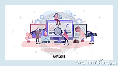 Data analysis concept. Business team doing financial research, dashboard analytics, chart, data report. Vector web site Vector Illustration