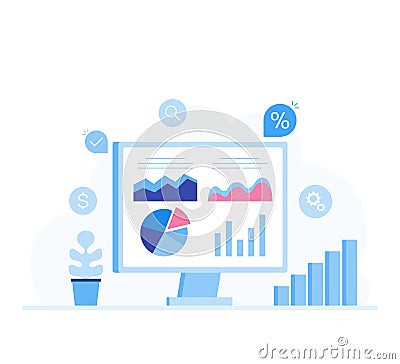 Data analysis design concept. Analysts working. Vector Illustration