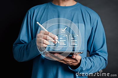Data analysis of document ai artificial intelligence process with technology processor to planning business information data, tech Stock Photo