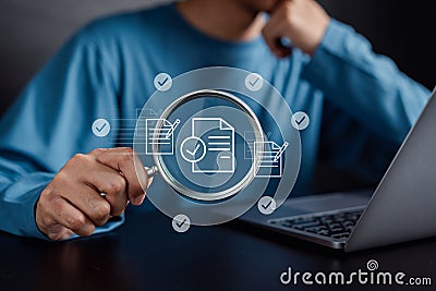 Data analysis of document ai artificial intelligence process with technology processor to planning business information data, tech Stock Photo