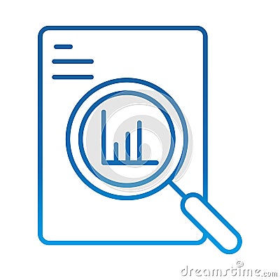 Data analysis, document information chart economy magnifier, gradient blue line icon Vector Illustration