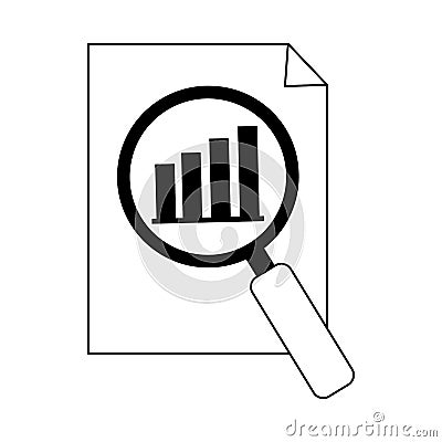 Data analysis, document information chart economy magnifier line icon Vector Illustration