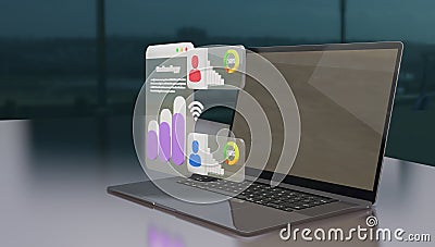 Data Analysis Excellence: Analyst Harnessing the Power of Computer, Dashboard, and Data Management Stock Photo