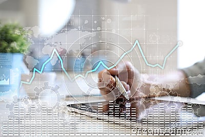 Data analysis graph on virtual screen. Business finance and technology concept. Stock Photo