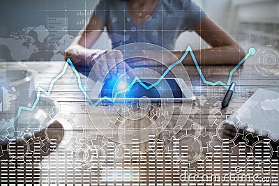 Data analysis graph on virtual screen. Business finance and technology concept. Stock Photo