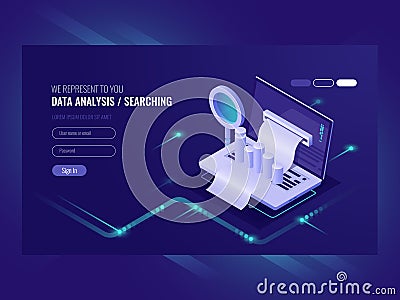 Data analysis, infromation serchning, data center query, search engine optimisation, concept site position result Vector Illustration