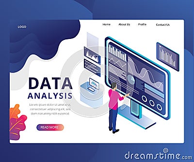 Data Analysis Landing Page Design Vector Illustration