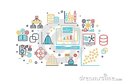 Data analysis line icons illustration Vector Illustration