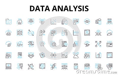 Data analysis linear icons set. Analytics, Big data, Insights, Metrics, Visualization, Dashboards, Statistics vector Vector Illustration