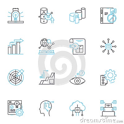 Data Analysis linear icons set. Insights, Metrics, Analytics, Statistics, Algorithms, Dashboards, Visualization line Vector Illustration