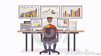 Data Analysis Process: Analyst Utilizing Big Data for Insights Vector Illustration