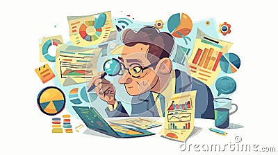 Data Analysis Process: Analyst Utilizing Big Data for Insights Vector Illustration