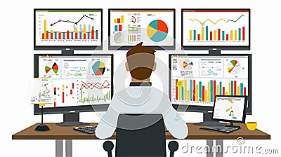 Data Analysis Process: Analyst Utilizing Big Data for Insights Vector Illustration