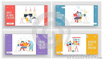 Data Analysis Statistics, Internet Research, Development and Education Website Landing Page Set Vector Illustration