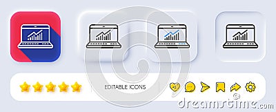 Data Analysis and Statistics line icon. Computer. Neumorphic buttons. Vector Vector Illustration